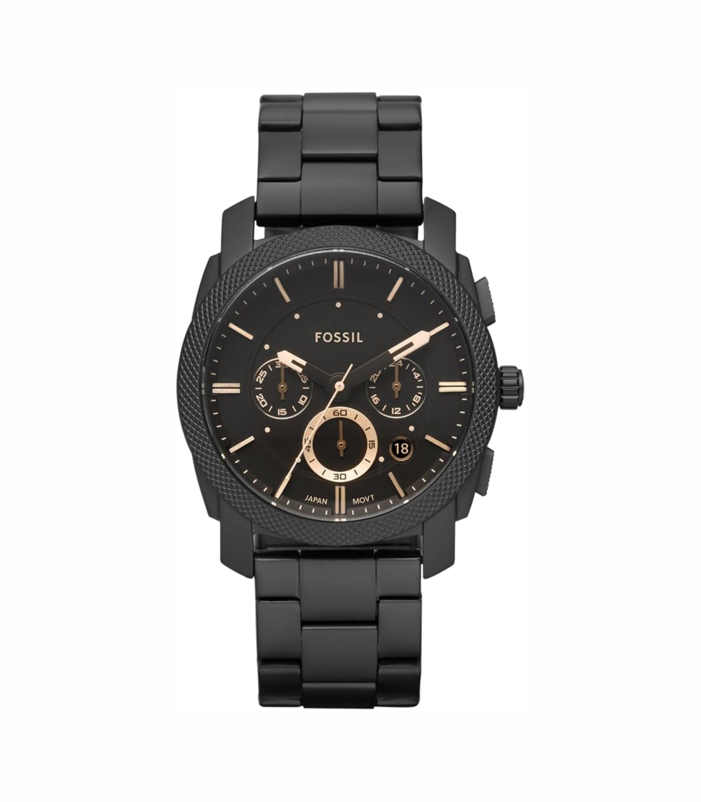 Premium Fossil Machine Mid-Size Chronograph Black Stainless Steel Watch For Men
