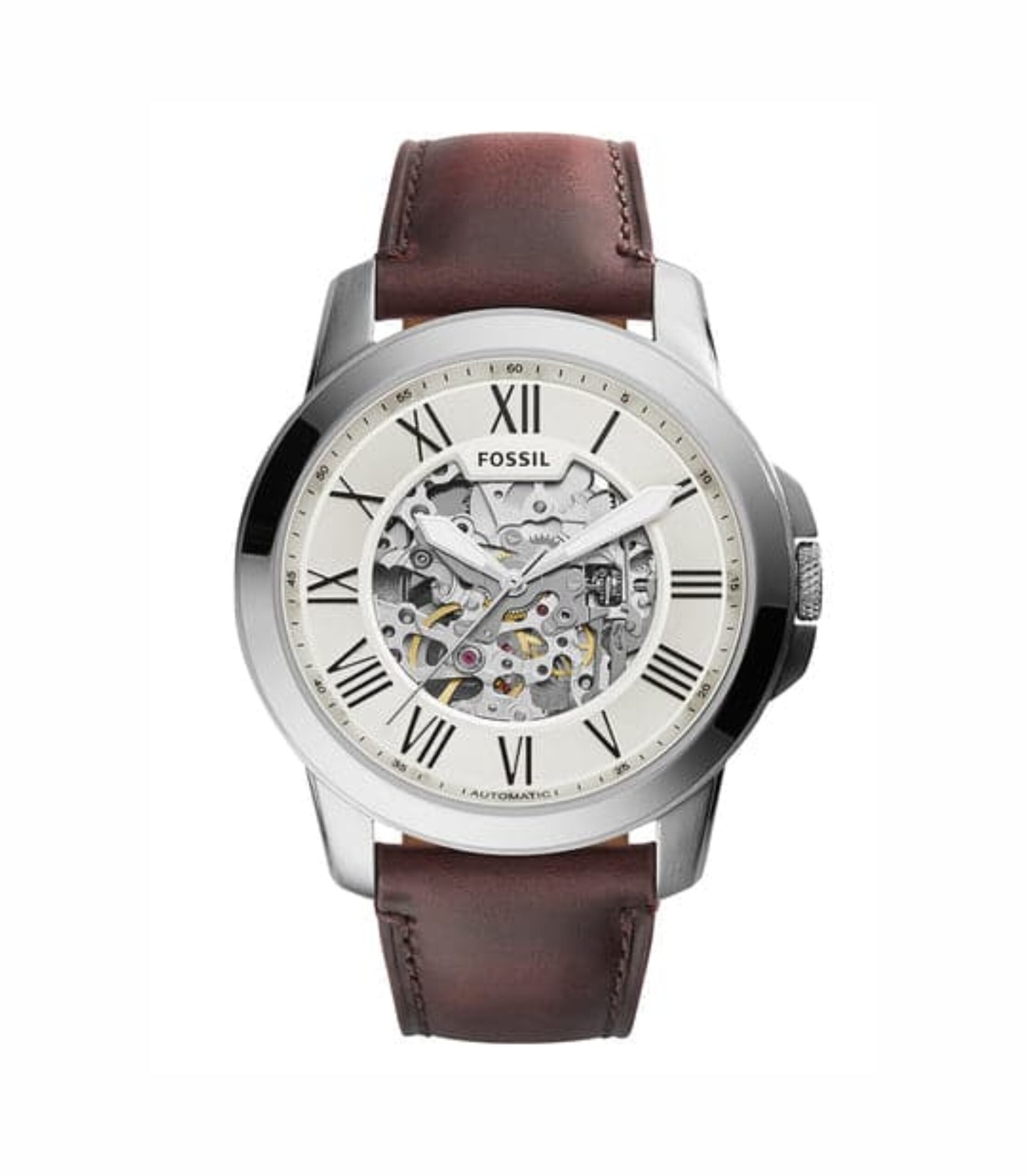 Premium Fossil Grant Automatic Dark Brown Leather Watch For Men
