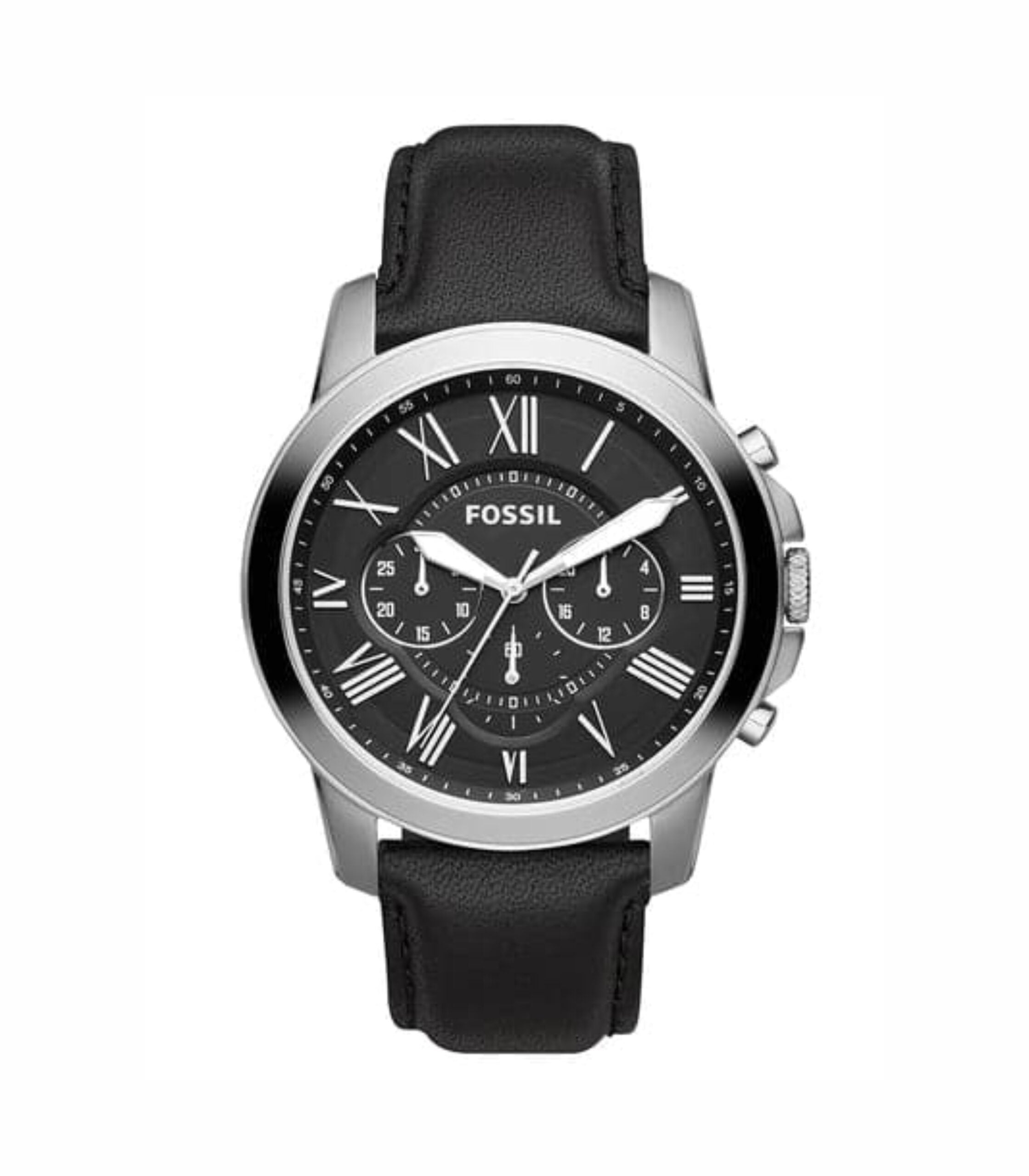 Premium Fossil Grant Chronograph Black Leather Watch For Men