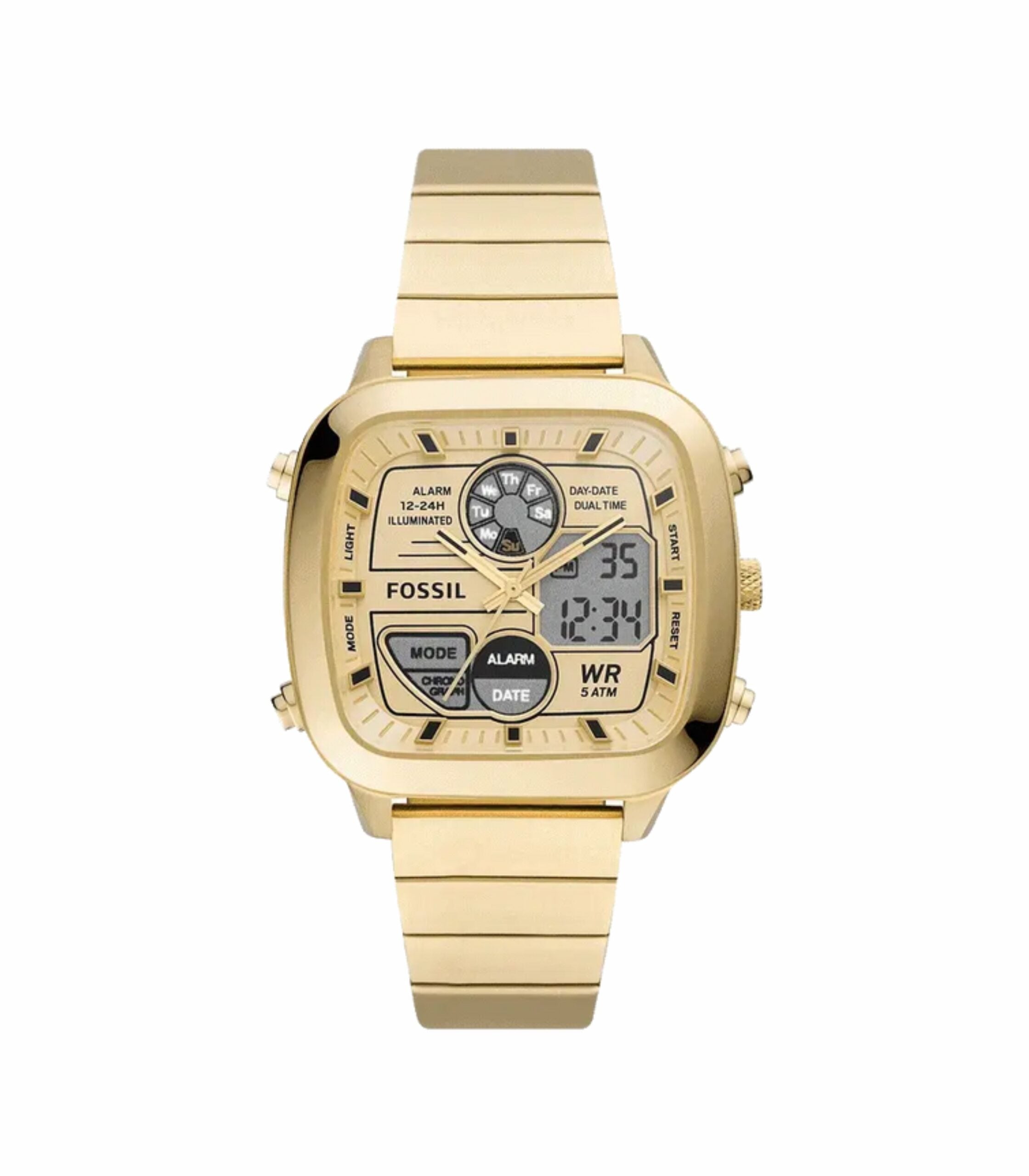 Premium Fossil Retro Analog-Digital Black Stainless Steel Watch For Men