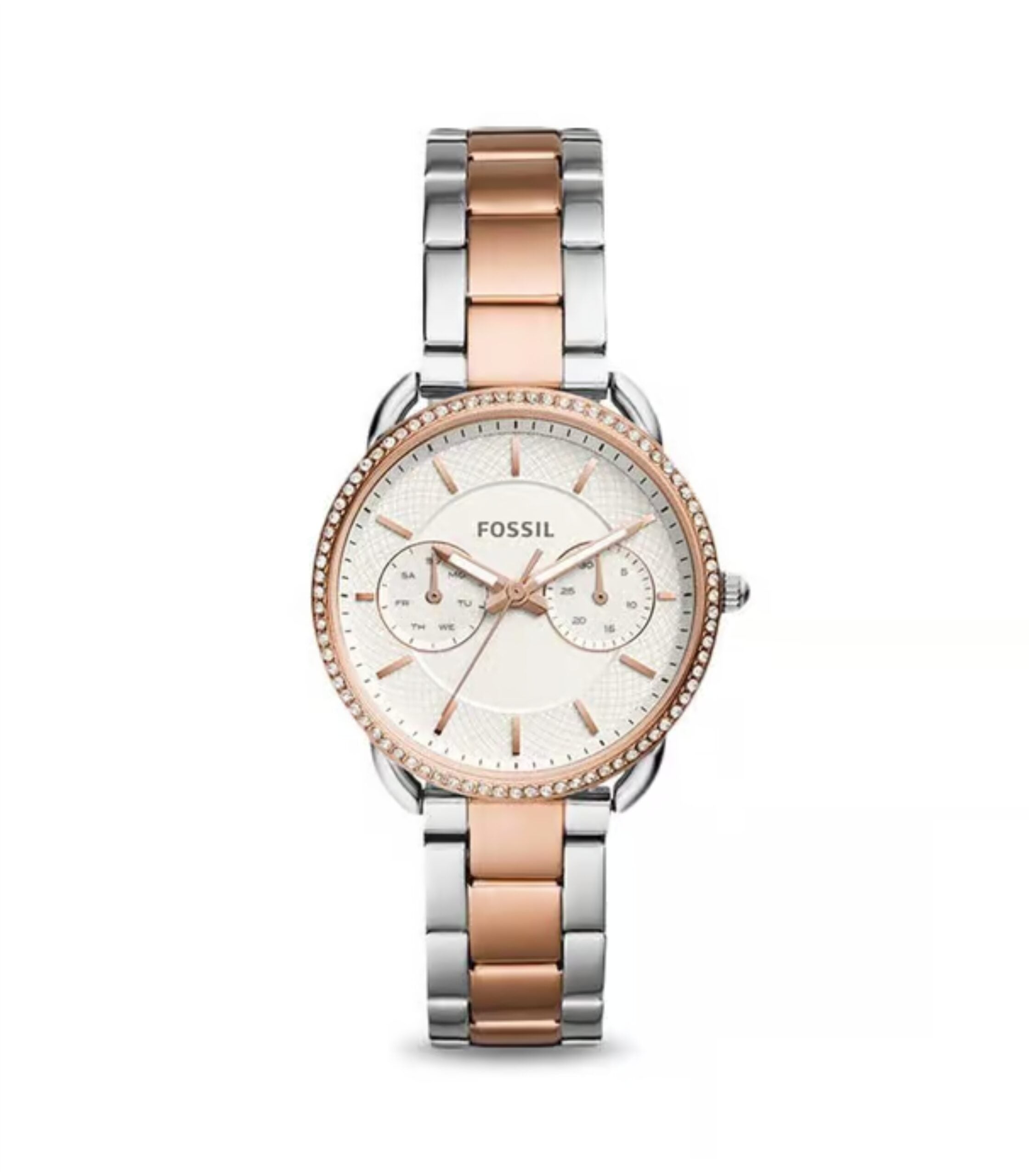 Premium Fossil Tailor Two Tone Crystallized Watch For Women